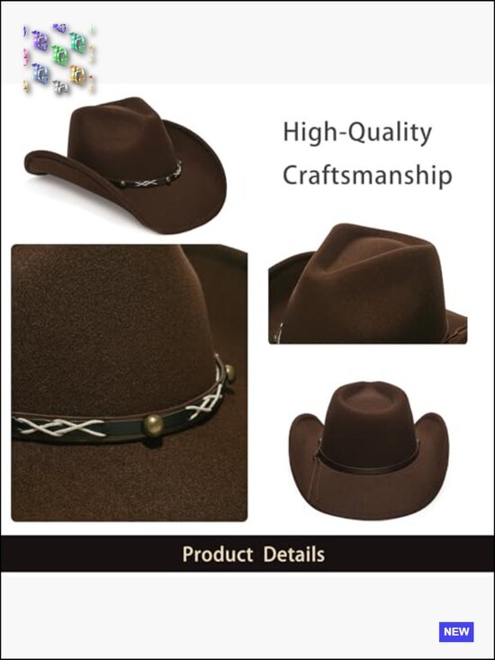 Western Cowboy Hat Wide Brim Adjustable Faux Suede Vegan Cowhide Felt Unisex main image 5